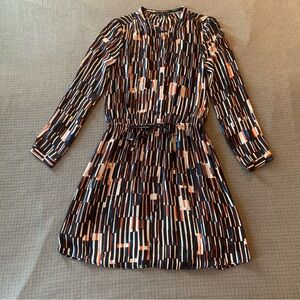 Colorful Geometric Pattern Long Sleeve Dress size XS waist drawstring